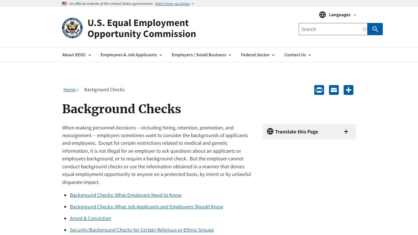 Background Checks | U.S. Equal Employment Opportunity Commission - US EEOC